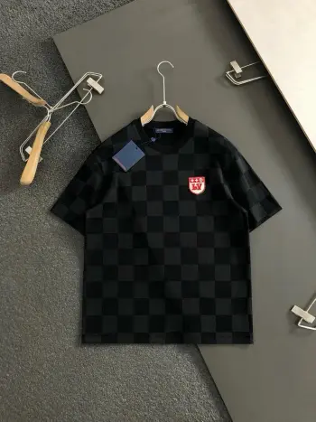 Spring and summer checkered pattern short sleeves Replica Louis Vuitton Tshirts and Polos