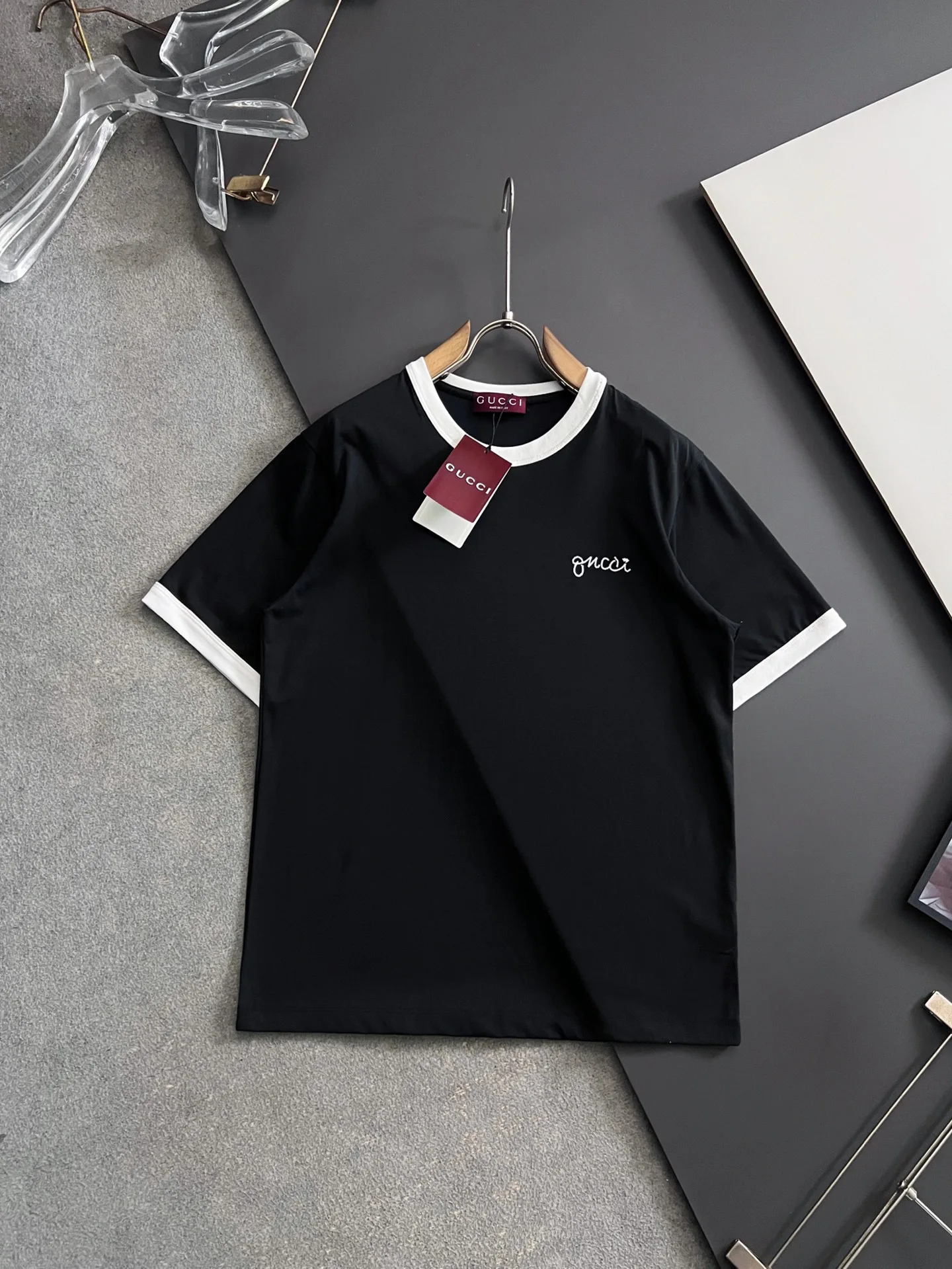 Gucci Pure cotton double yarn drop shoulder loose series short sleeves