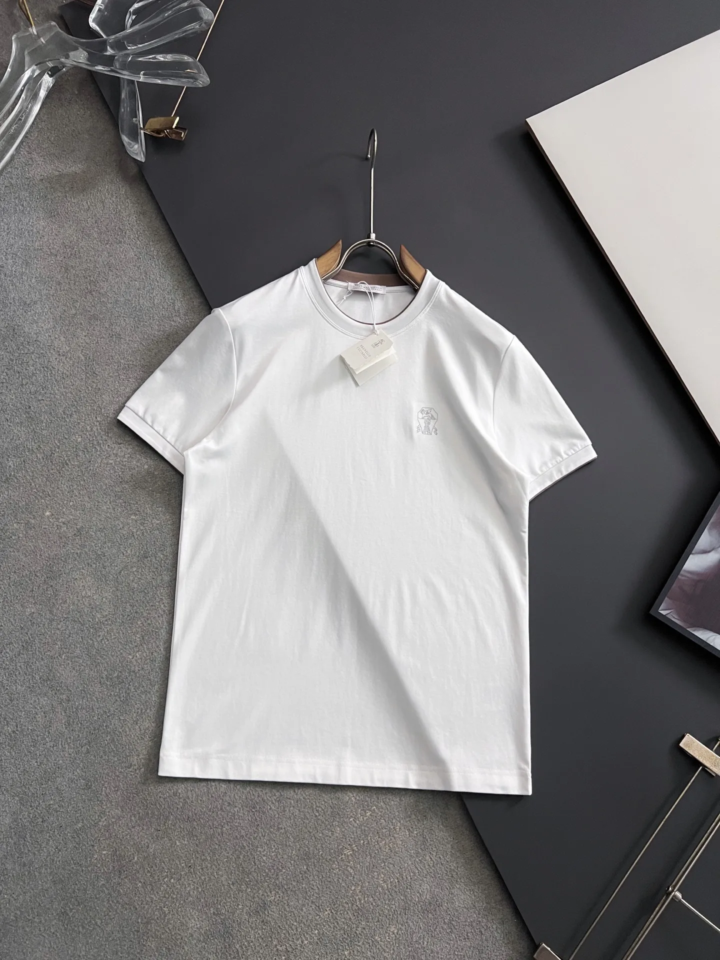 Brunello Cucinelli Pure cotton double yarn drop shoulder loose series short sleeves