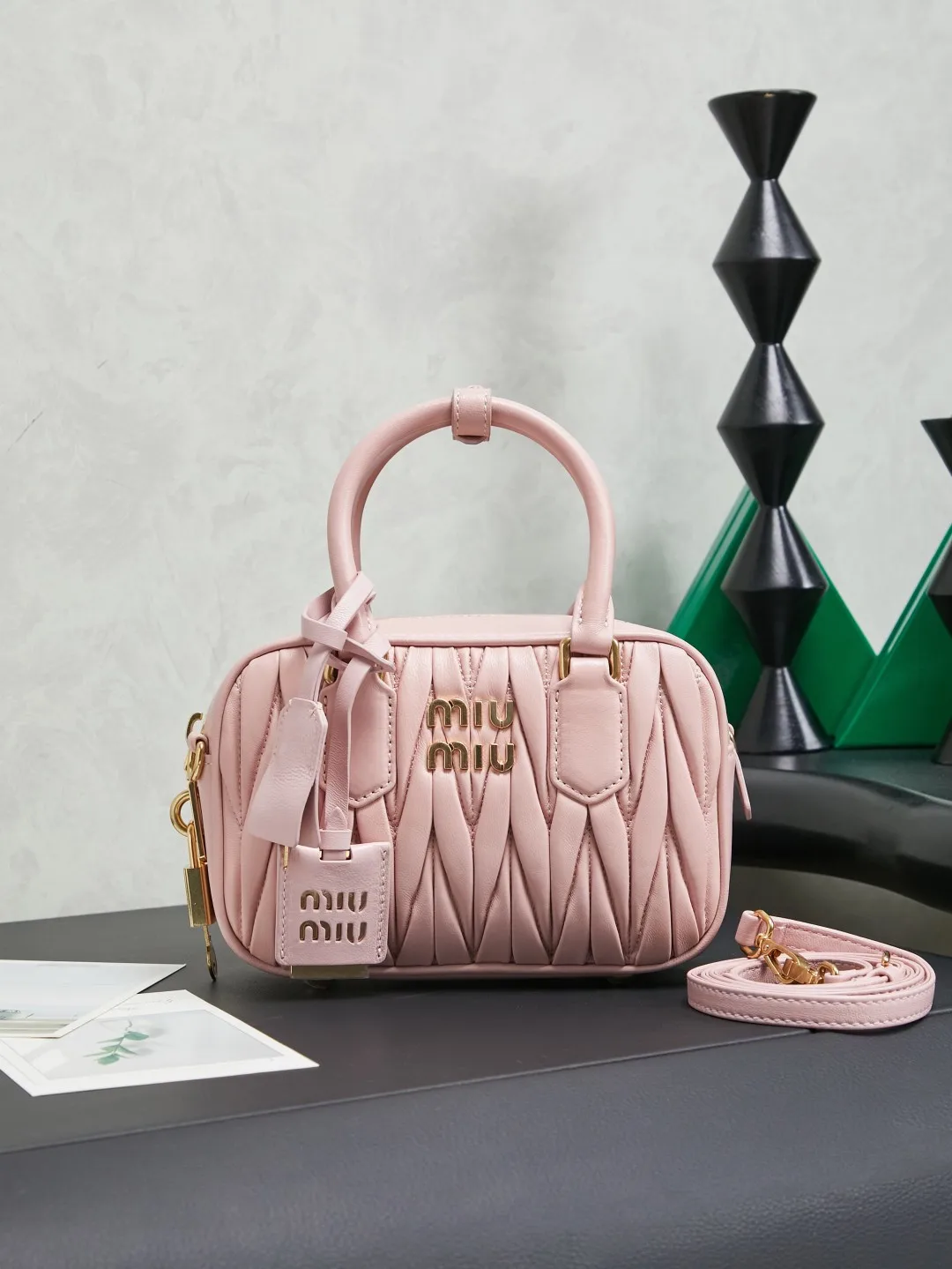 MIU MIU 5BB123 Lambskin Bowling Handbag Women s Crossbody Bag MIU MIU 5BB123 Lambskin Bowling Handbag Women s Crossbody Bag
