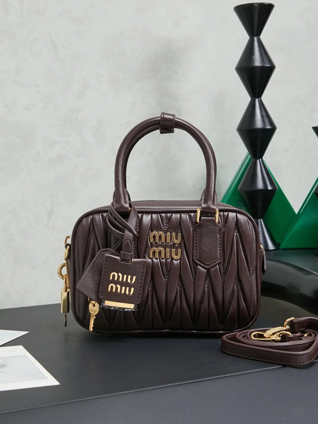 MIU MIU 5BB123 Lambskin Bowling Handbag Women s Crossbody Bag MIU MIU 5BB123 Lambskin Bowling Handbag Women s Crossbody Bag
