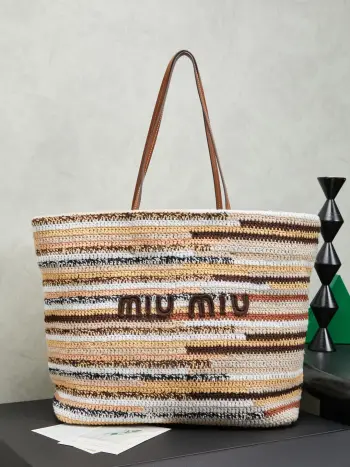 5BG228 Pure Cotton Handmade Rainbow Woven Bag Women s Shoulder Bag Replica MIU MIU womens bags