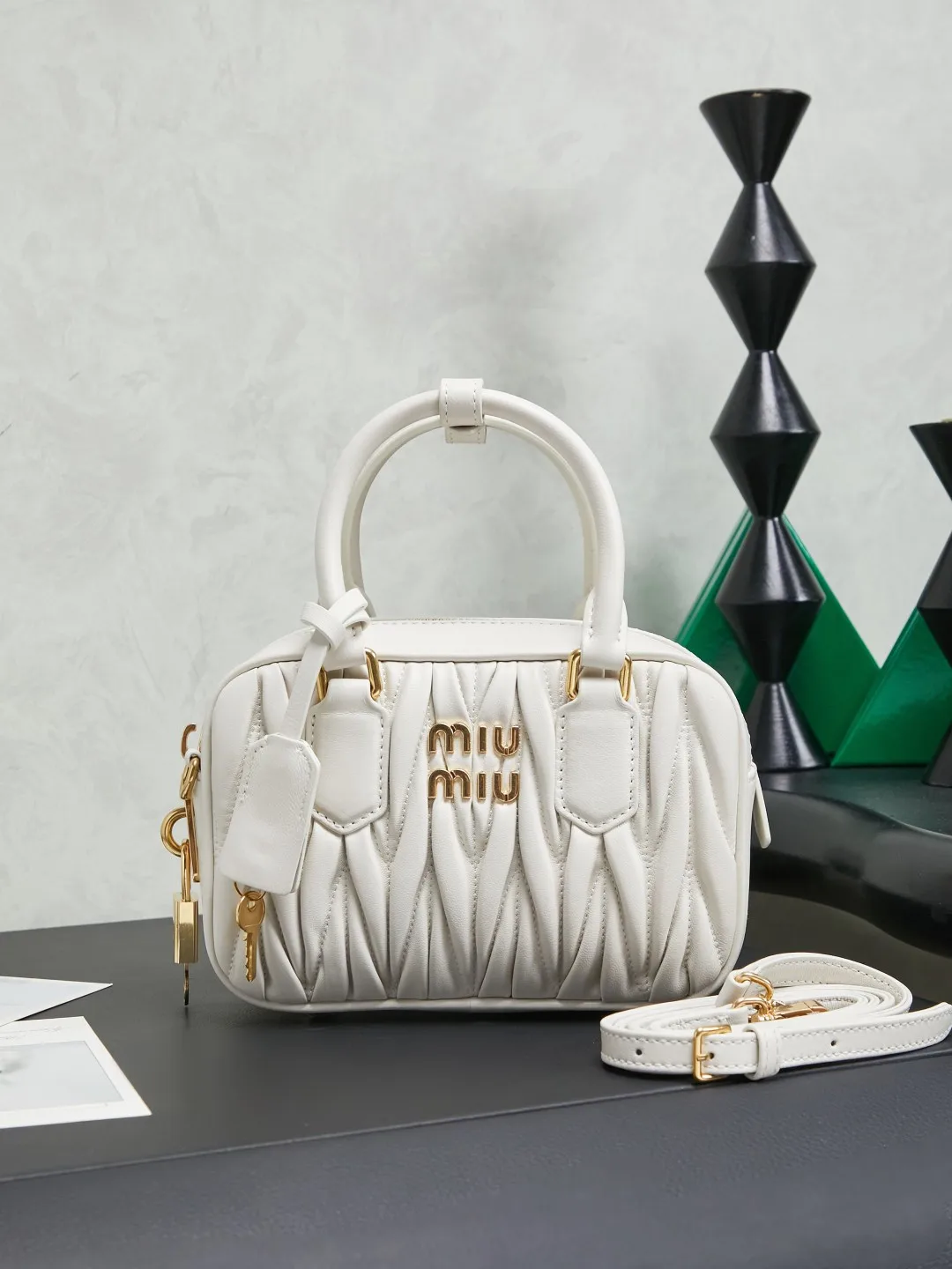 MIU MIU 5BB123 Lambskin Bowling Handbag Women s Crossbody Bag MIU MIU 5BB123 Lambskin Bowling Handbag Women s Crossbody Bag