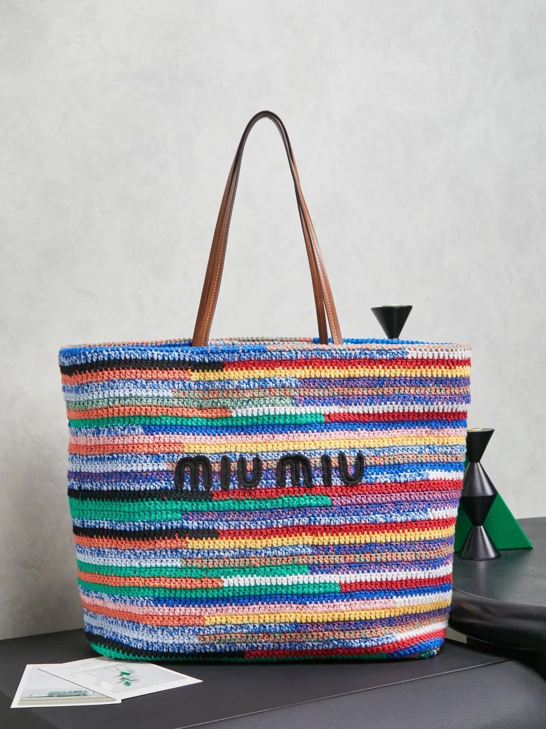 MIU MIU 5BG228 Pure Cotton Handmade Rainbow Weaving Bag Women s Shoulder Bag MIU MIU 5BG228 Pure Cotton Handmade Rainbow Weaving Bag Women s Shoulder Bag