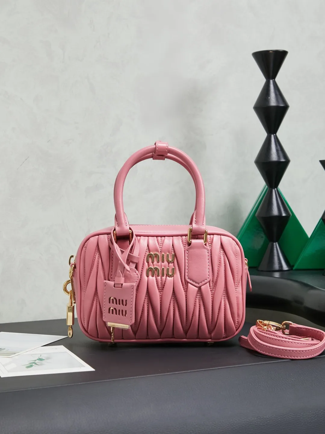 MIU MIU 5BB123 Lambskin Bowling Handbag Women s Crossbody Bag MIU MIU 5BB123 Lambskin Bowling Handbag Women s Crossbody Bag