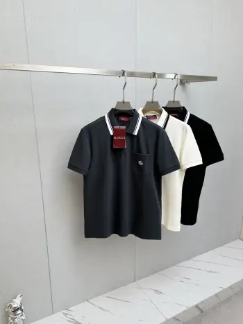 Men s Polo Shirt with Collar and Short Sleeves Replica Gucci Tshirts and Polos