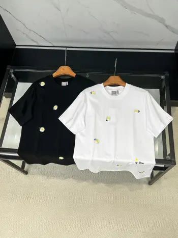 Plain knit cotton basic round neck short tee Replica Dior Tshirts and Polos