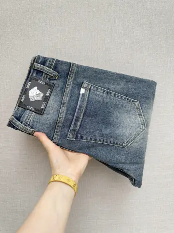 Letter Pattern Washed Denim Pants Replica Versace Jeans