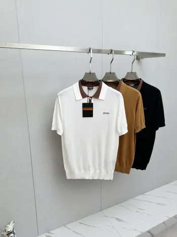 Men s Polo Shirt with Collar and Short Sleeves Replica Zegna Tshirts and Polos