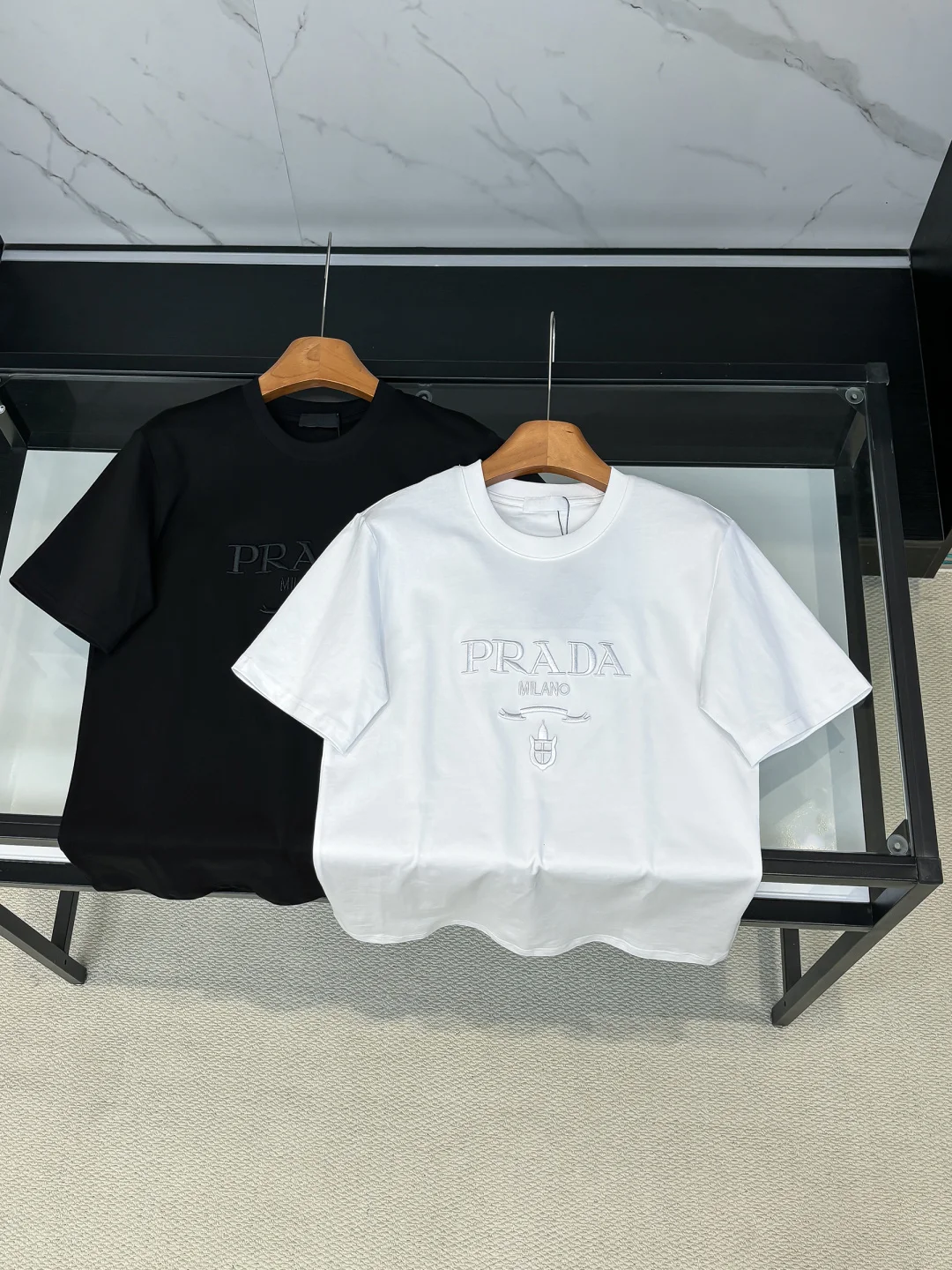 Prada Letter Embroidery Short Sleeve T-Shirt