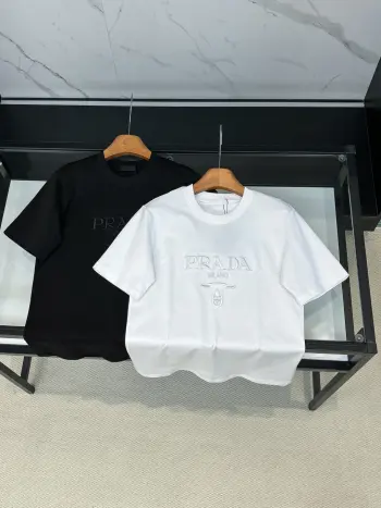 Letter Embroidery Short Sleeve T-Shirt Replica Prada Tshirts and Polos