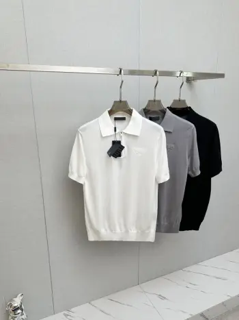Men s Polo Shirt with Collar and Short Sleeves Replica Prada Tshirts and Polos