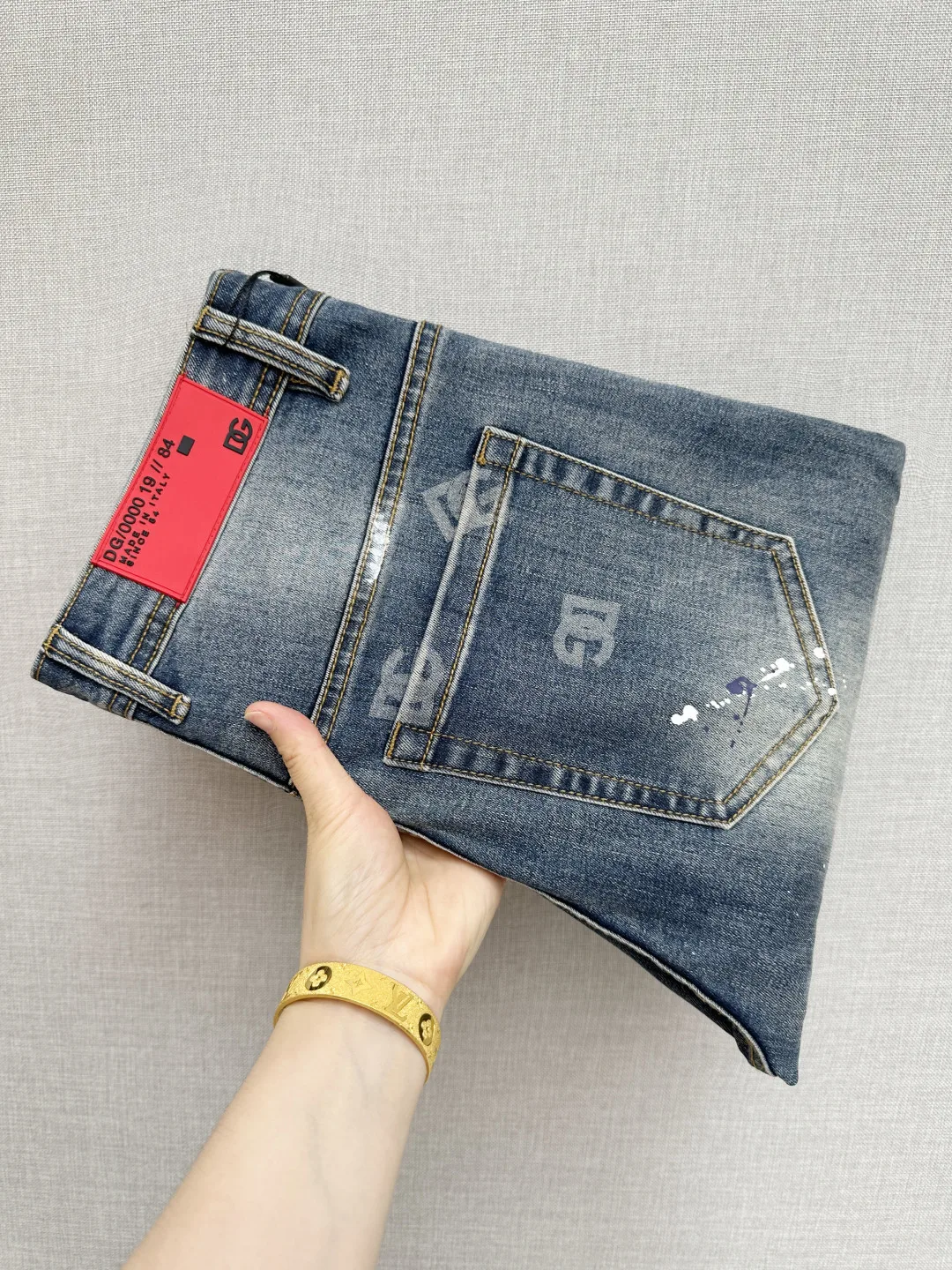 Dolce Gabbana Letter Pattern Washed Denim Pants Dolce Gabbana Letter Pattern Washed Denim Pants