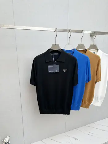 Men s Polo Shirt with Collar and Short Sleeves Replica Prada Tshirts and Polos