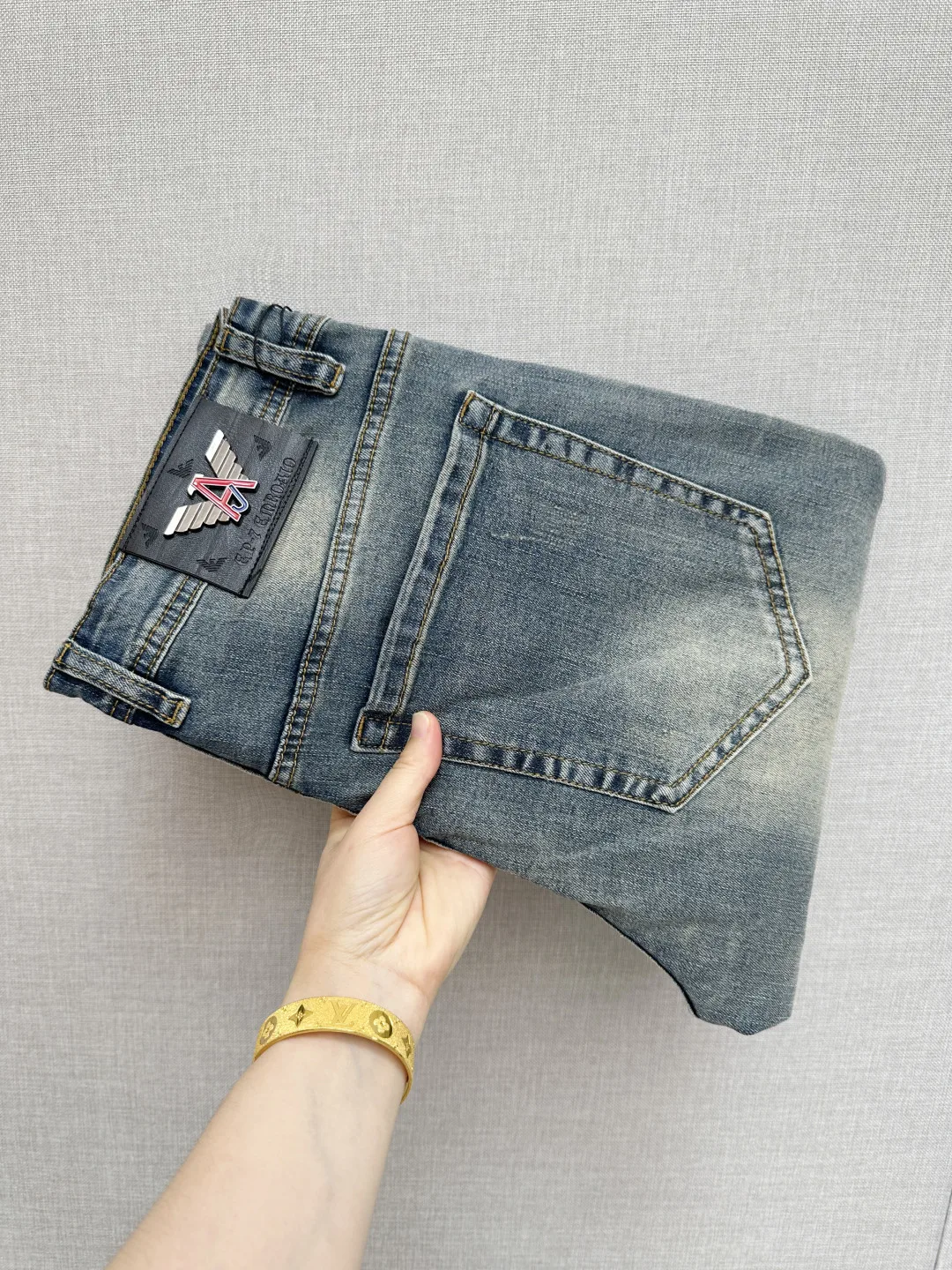 Armani Letter Pattern Washed Denim Pants Armani Letter Pattern Washed Denim Pants