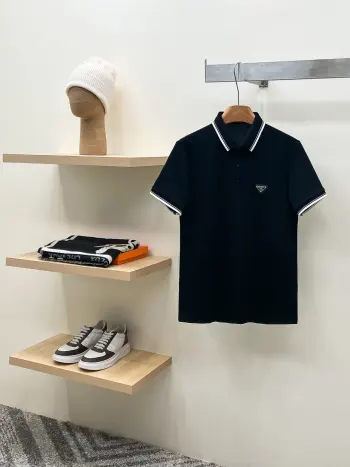 Metal Triangle Logo Polo Shirt Replica Prada Tshirts and Polos