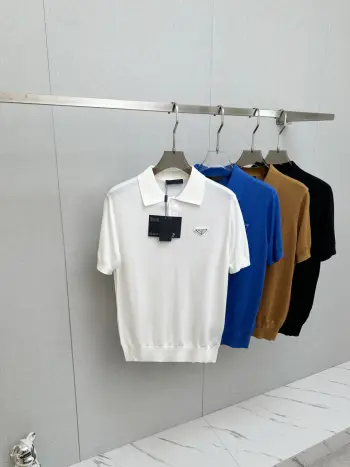 Men s Polo Shirt with Turn-down Collar and Short Sleeves Replica Prada Tshirts and Polos