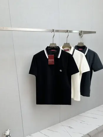 Men s Polo Shirt with Collar and Short Sleeves Replica Gucci Tshirts and Polos