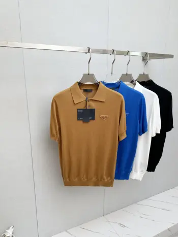 Men s Polo Shirt with Turn-down Collar and Short Sleeves Replica Prada Tshirts and Polos