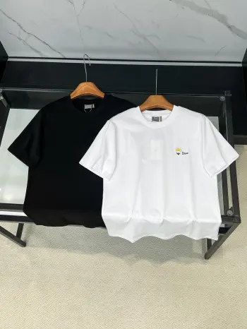 Round neck embroidered pattern T-shirt Replica Dior Tshirts and Polos