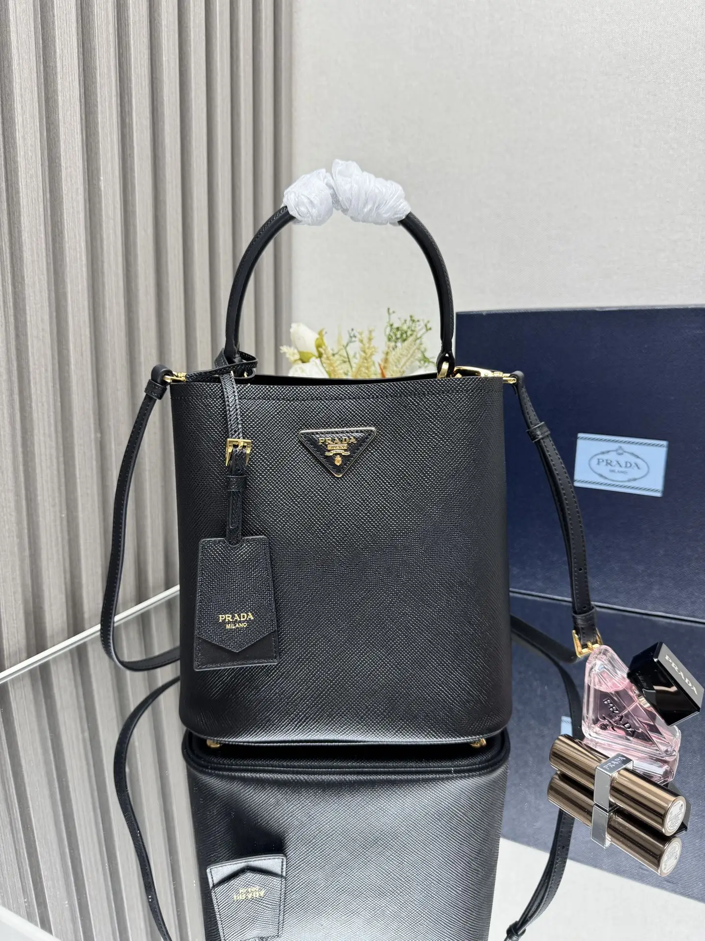 Prada 1BA212 Leather Handle Bucket Bag Women s Crossbody Bag Prada 1BA212 Leather Handle Bucket Bag Women s Crossbody Bag