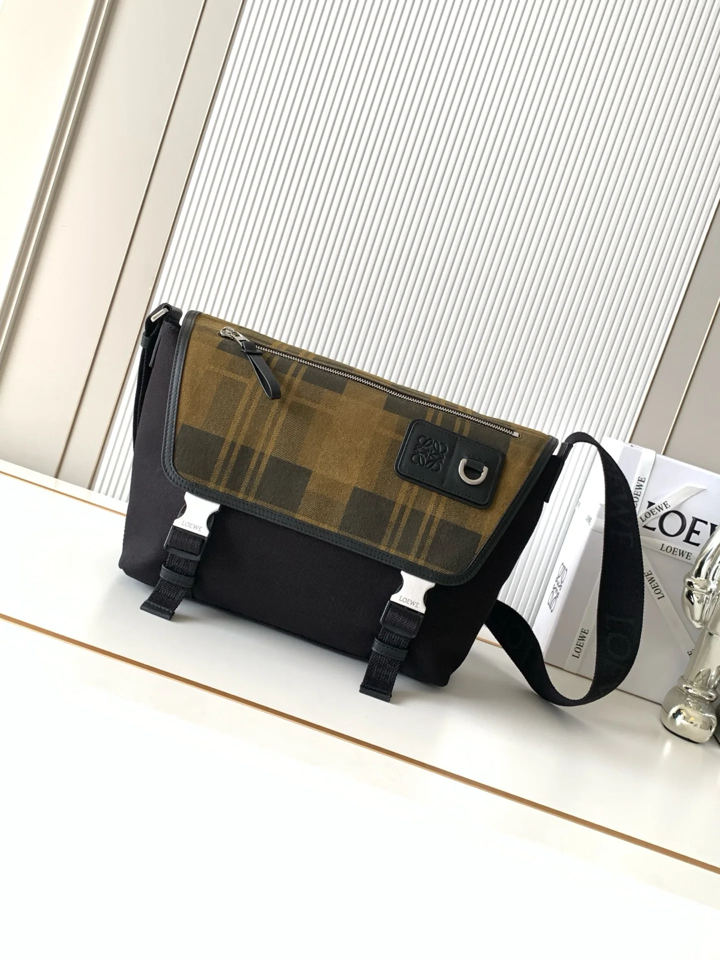 Loewe 9100 medium canvas and suede messenger bag men s crossbody bag
