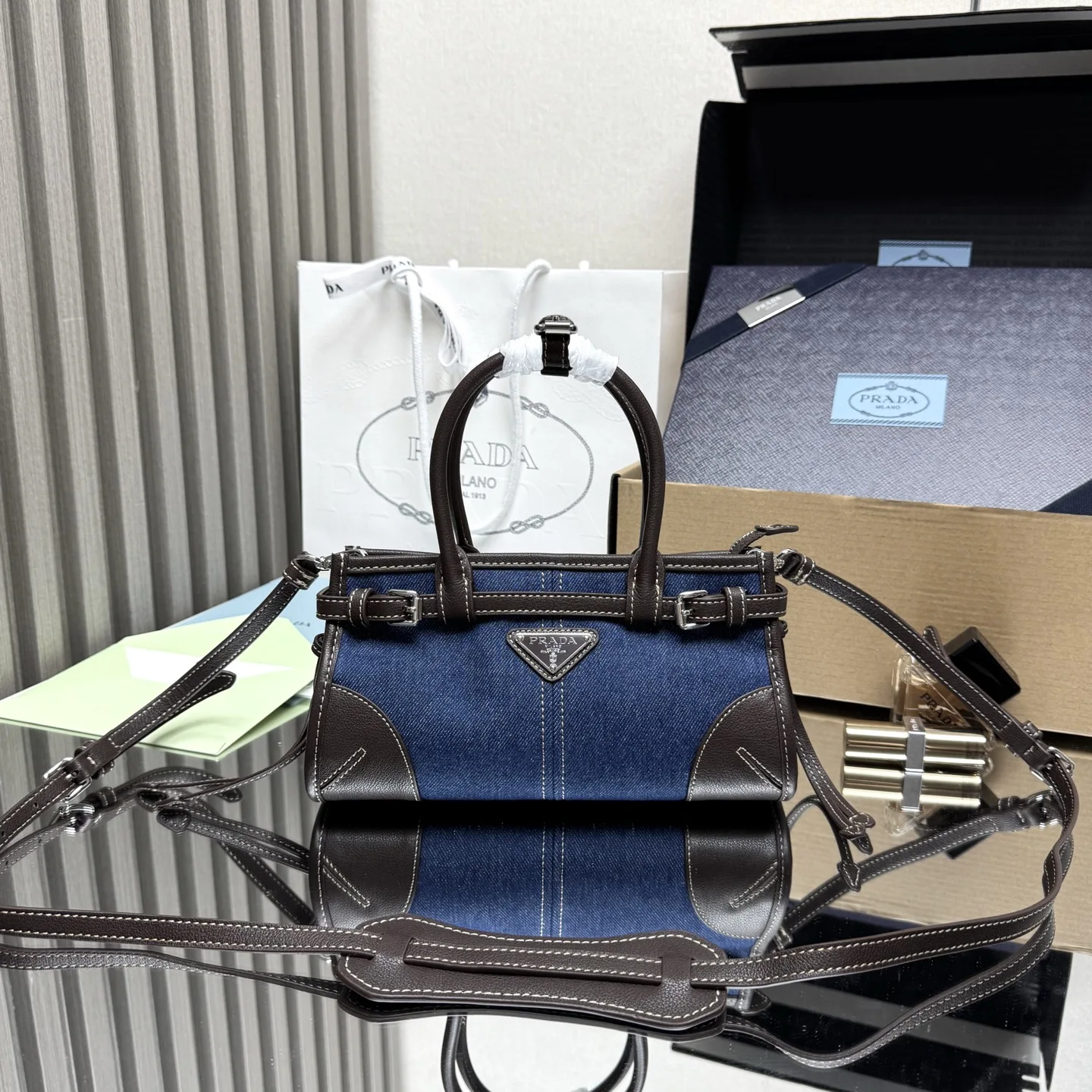 Prada 1BA486 Mini Denim Bag Women s Crossbody Bag Prada 1BA486 Mini Denim Bag Women s Crossbody Bag