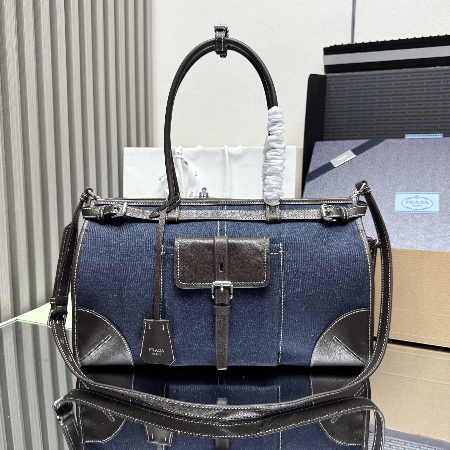 Prada 1BA433 Large Denim Bag Women s Crossbody Bag Prada 1BA433 Large Denim Bag Women s Crossbody Bag