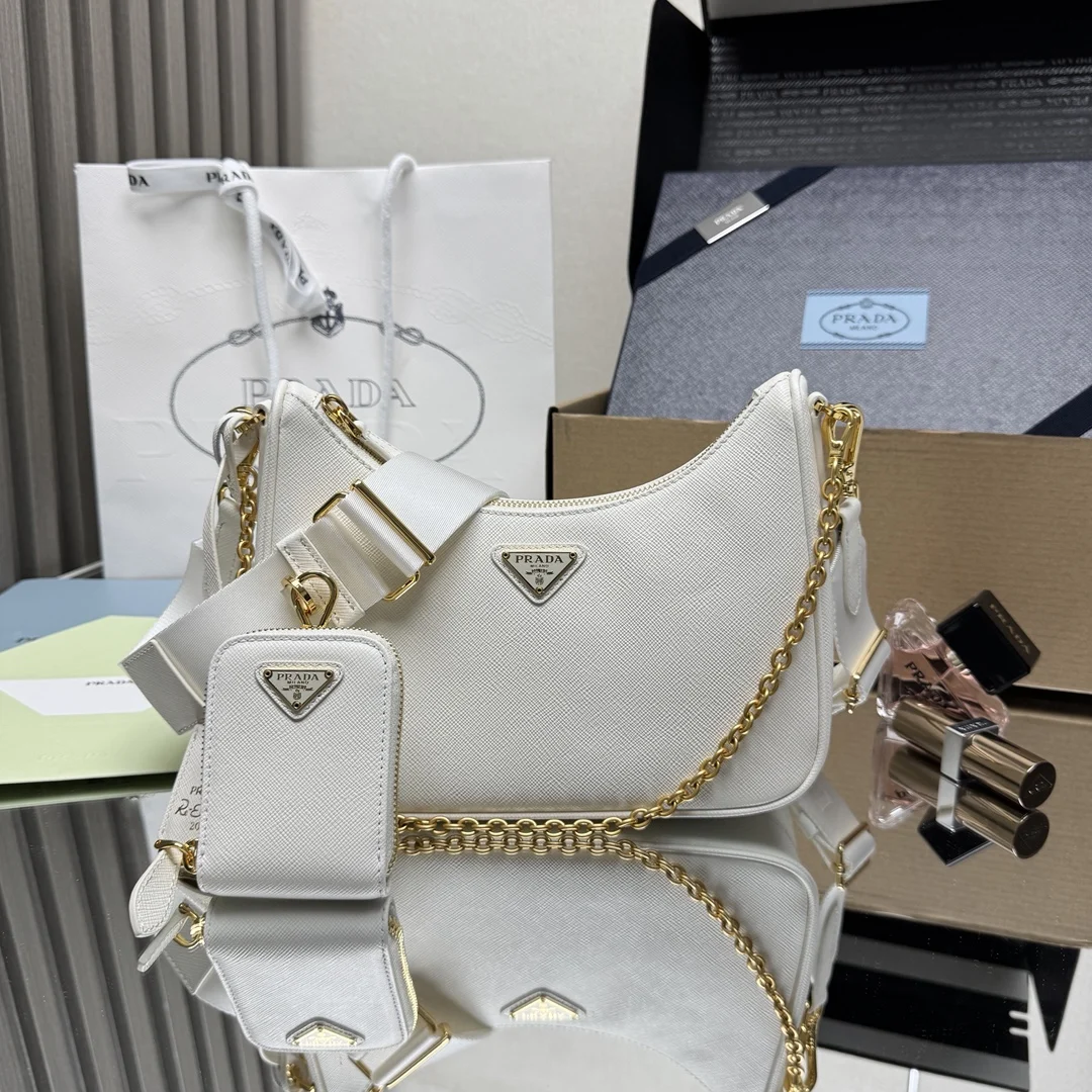 Prada 1BC204 Plain Leather Underarm Bag Women s Crossbody Bag