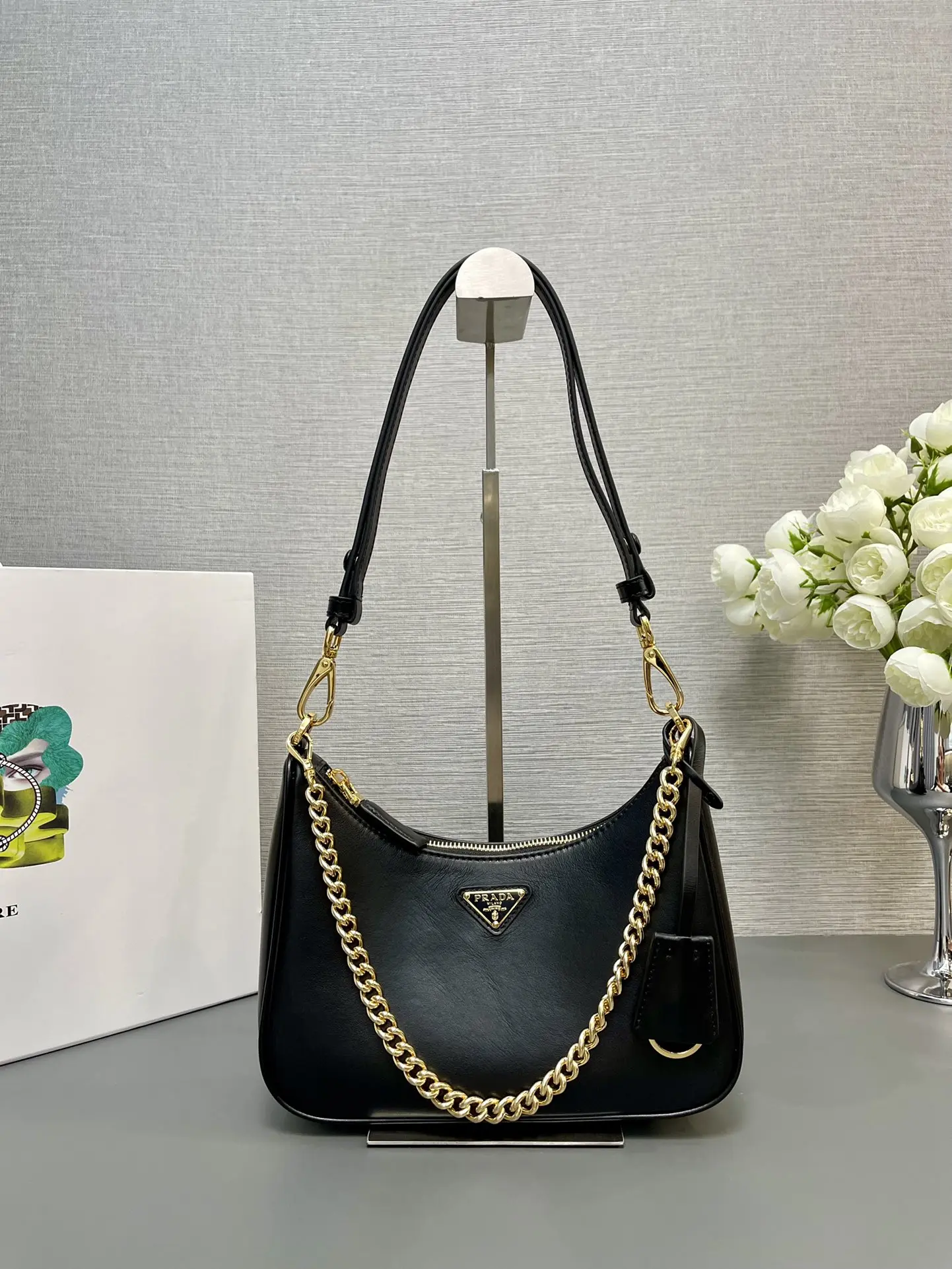 Prada 1BC204 Plain Leather Underarm Bag Women s Crossbody Bag