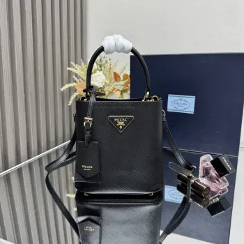 1BA217 Leather Handle Bucket Bag Women s Crossbody Bag Replica Prada womens bags