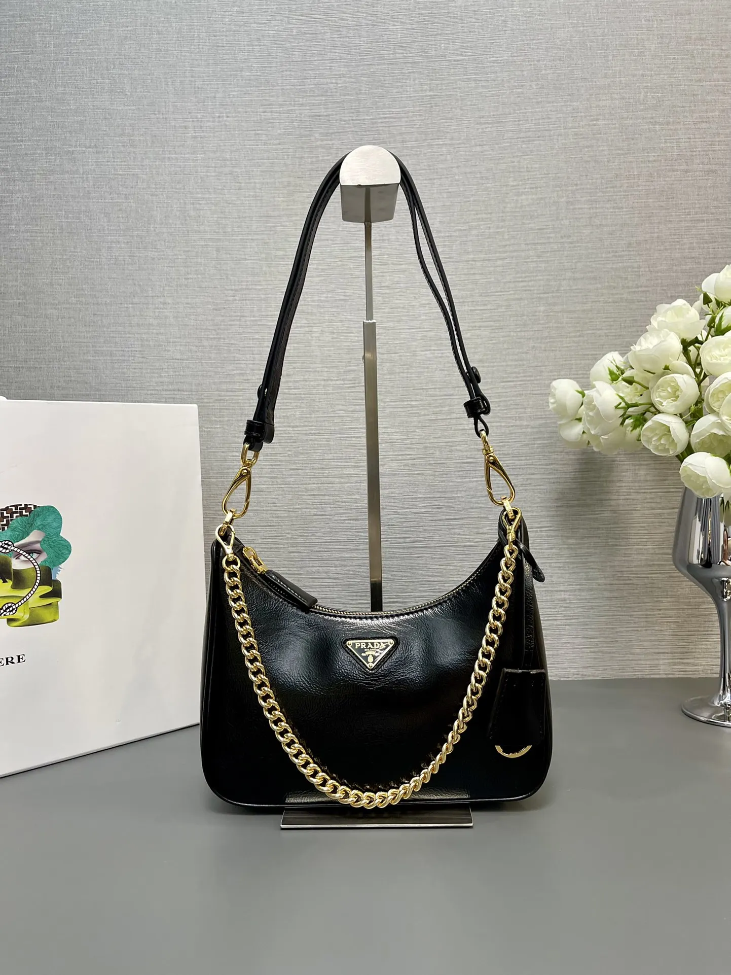 Prada 1BC204 Plain Leather Underarm Bag Women s Crossbody Bag