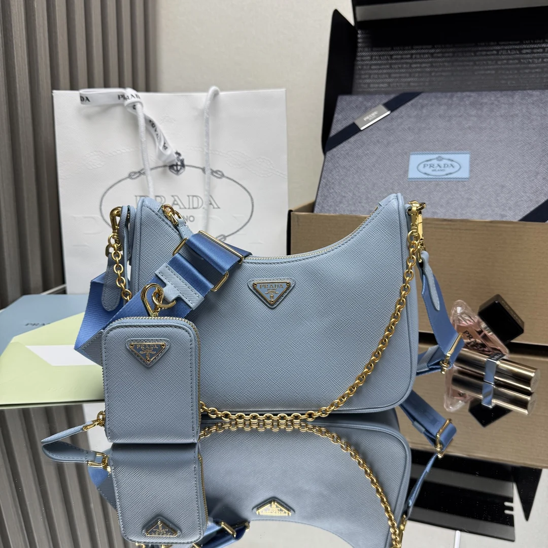 Prada 1BC204 Plain Leather Underarm Bag Women s Crossbody Bag