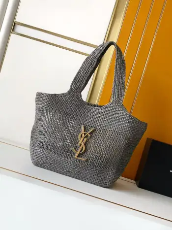 868748 Woven Gray Gold Shopping Bag Women s Shoulder Bag Replica SAINT LAURENT womens bags