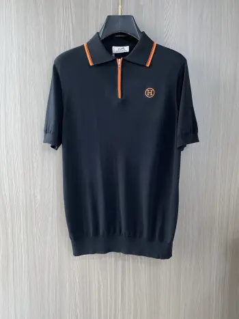 Spring and Summer New Fine Stripe Pique Business Polo Replica Hermes Tshirts and Polos