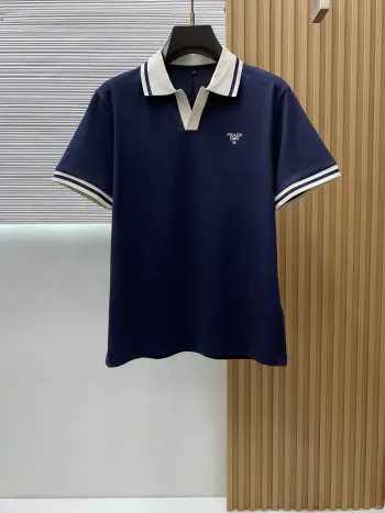Spring and Summer New Fine Striped Pique Business Polo Replica Prada Tshirts and Polos