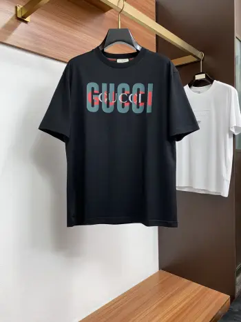 100% Cotton Loose Fit Round Neck Men s Short Sleeve T-Shirt Replica Gucci Tshirts and Polos