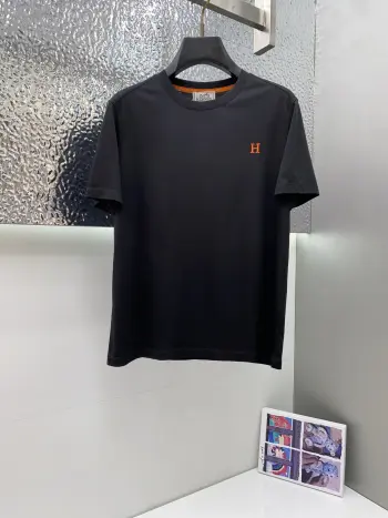 New Silk Cotton Micro Wide Short Sleeve Replica Hermes Tshirts and Polos