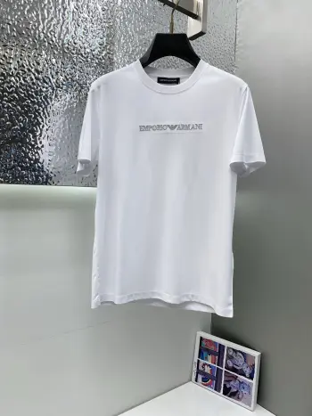 New Silk Cotton Micro Wide Short Sleeve Replica Armani Tshirts and Polos