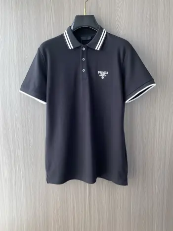 Spring and Summer New Fine Stripe Pique Business Polo Replica Prada Tshirts and Polos
