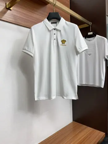 Spring and Summer New Fine Stripe Pique Business Polo Replica Versace Tshirts and Polos