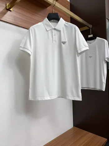 Spring and Summer New Fine Stripe Pique Business Polo Replica Prada Tshirts and Polos