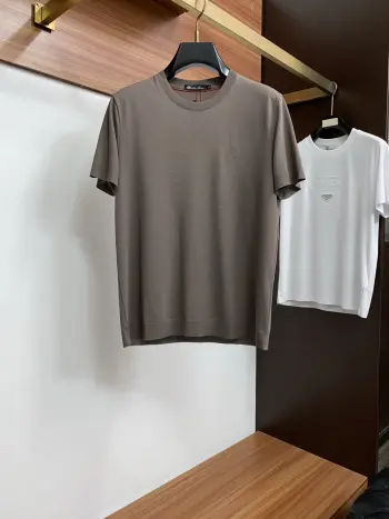 100% Cotton Loose Fit Round Neck Men s Short Sleeve T-Shirt Replica Loro Piana Tshirts and Polos