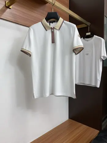 Spring and Summer New Fine Stripe Pique Business Polo Replica Moncler Tshirts and Polos