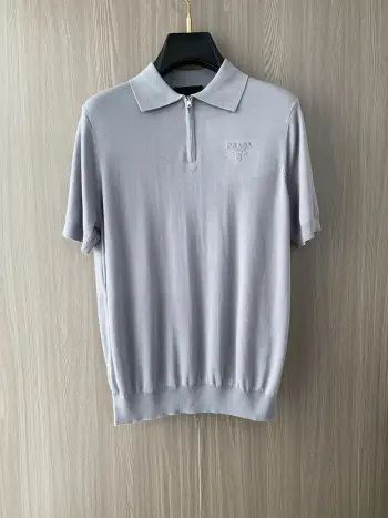 Spring and Summer New Fine Stripe Pique Business Polo Replica Prada Tshirts and Polos