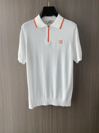 Spring and Summer New Fine Stripe Pique Business Polo Replica Hermes Tshirts and Polos