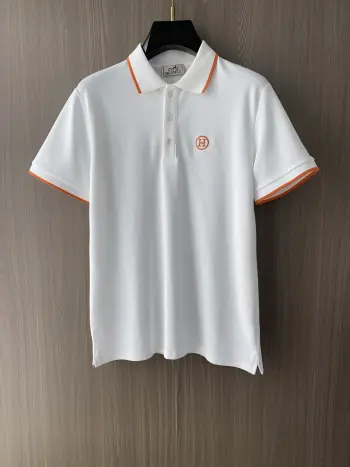 Spring and Summer New Fine Stripe Pique Business Polo Replica Hermes Tshirts and Polos
