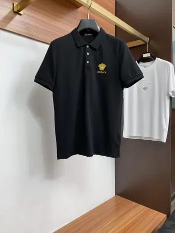 Spring and Summer New Fine Stripe Pique Business Polo Replica Versace Tshirts and Polos