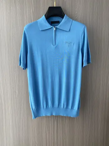 Spring and Summer New Fine Stripe Pique Business Polo Replica Prada Tshirts and Polos