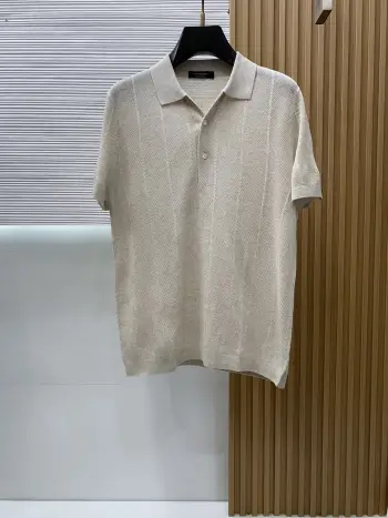 Spring and summer new classic old-style lapel knitted short-sleeve. Replica Zegna Tshirts and Polos